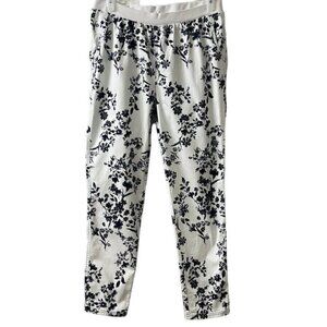 denim 24/7 Womens White & Black Floral Pull-On Elastic Waist Stretch Ankle Pants